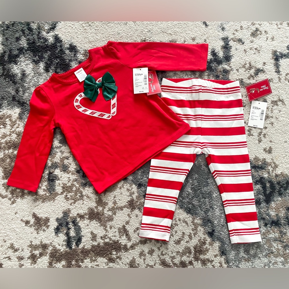 Gymboree Girls 12-18 Mo- Embroidered Candy Cane Top and Leggings